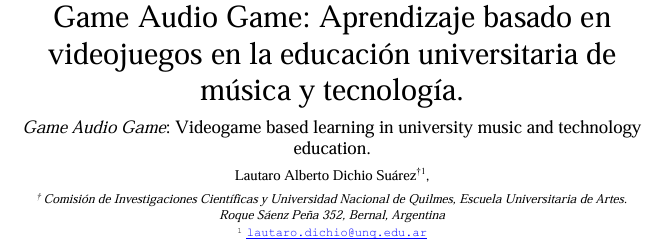 Title page of the Game Audio Game paper